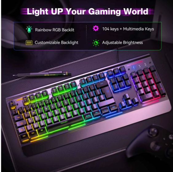 105 Key RGB Gaming Keyboard UK Layout USB Wired Backlit IP32 Anti Ghosting-KB002