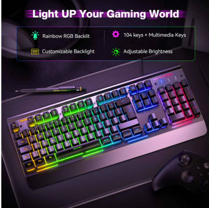 105 Key RGB Gaming Keyboard UK Layout USB Wired Backlit IP32 Anti Ghosting-KB002