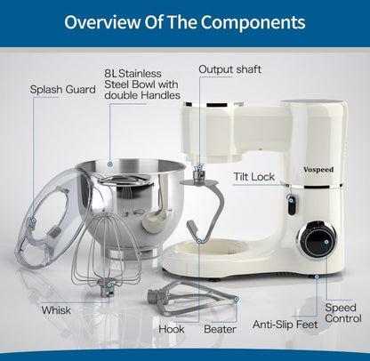 1500W Stand Mixer 8L Electric Food Mixer Dough Hook Whisk Beat Kitchen Help-131