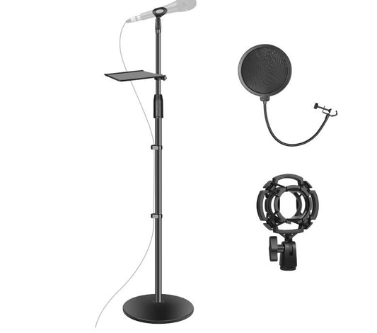 Universal Microphone Stand Floor Adjustable 34-71in Boom Set Pop Filter Tray-258