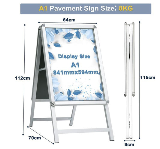 Pavement Sign A1 A Board Double Sided Poster Display Stand Silver Frame -272
