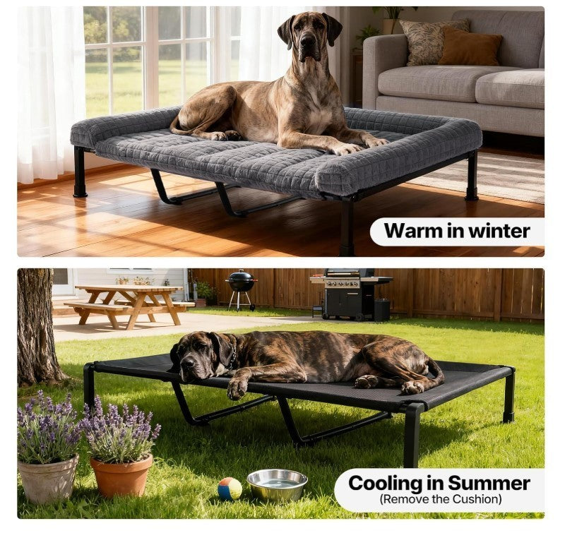 Large Raised Dog Bed Outdoor Elevated Pet Cot Washable Bolster Grey 150cm-321