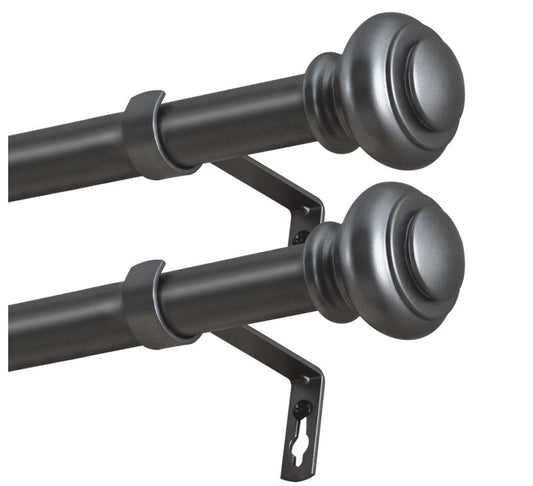 Curtain Poles 25mm Adjustable 2 pack Curtain Rod with in pewter finish 76–190