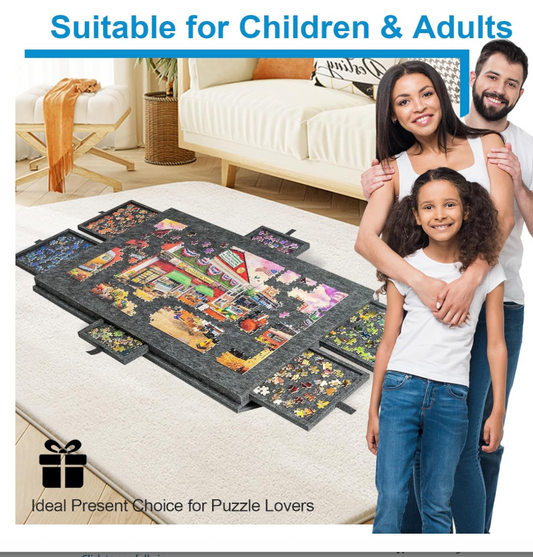 Jigsaw Puzzle Board 1000 Pieces Foldable Table with Drawers Stand Cover Black-32