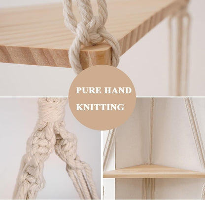 3 Tier Hanging Corner Shelf White Floating Shelves Wall Hanging -223
